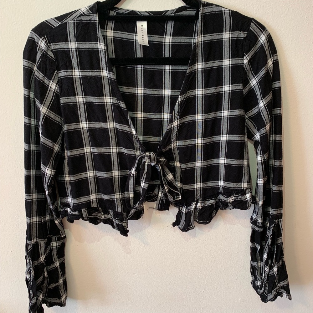 Plaid Tie- Front Blouse
